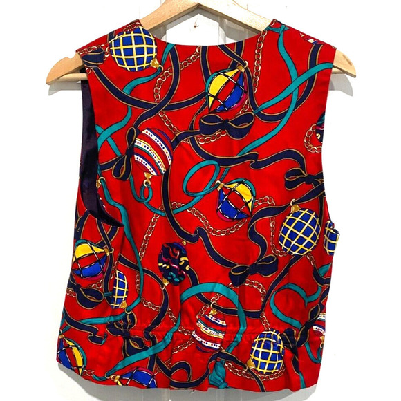 TALBOTS Petite Button Up Christmas Holiday Vest with ornaments design Medium - Picture 3 of 5